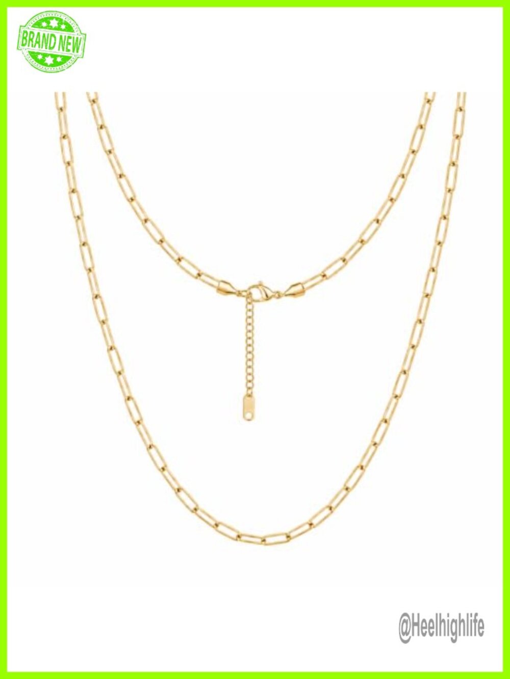 14K Gold Plated Stainless Steel Paperclip Chain Necklace Waterproof Adjustable